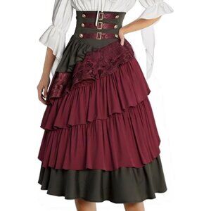 SKIRT ONLY Women's Pirate Costume Retro Renaissance Layered Ruffle Viking MEDIUM